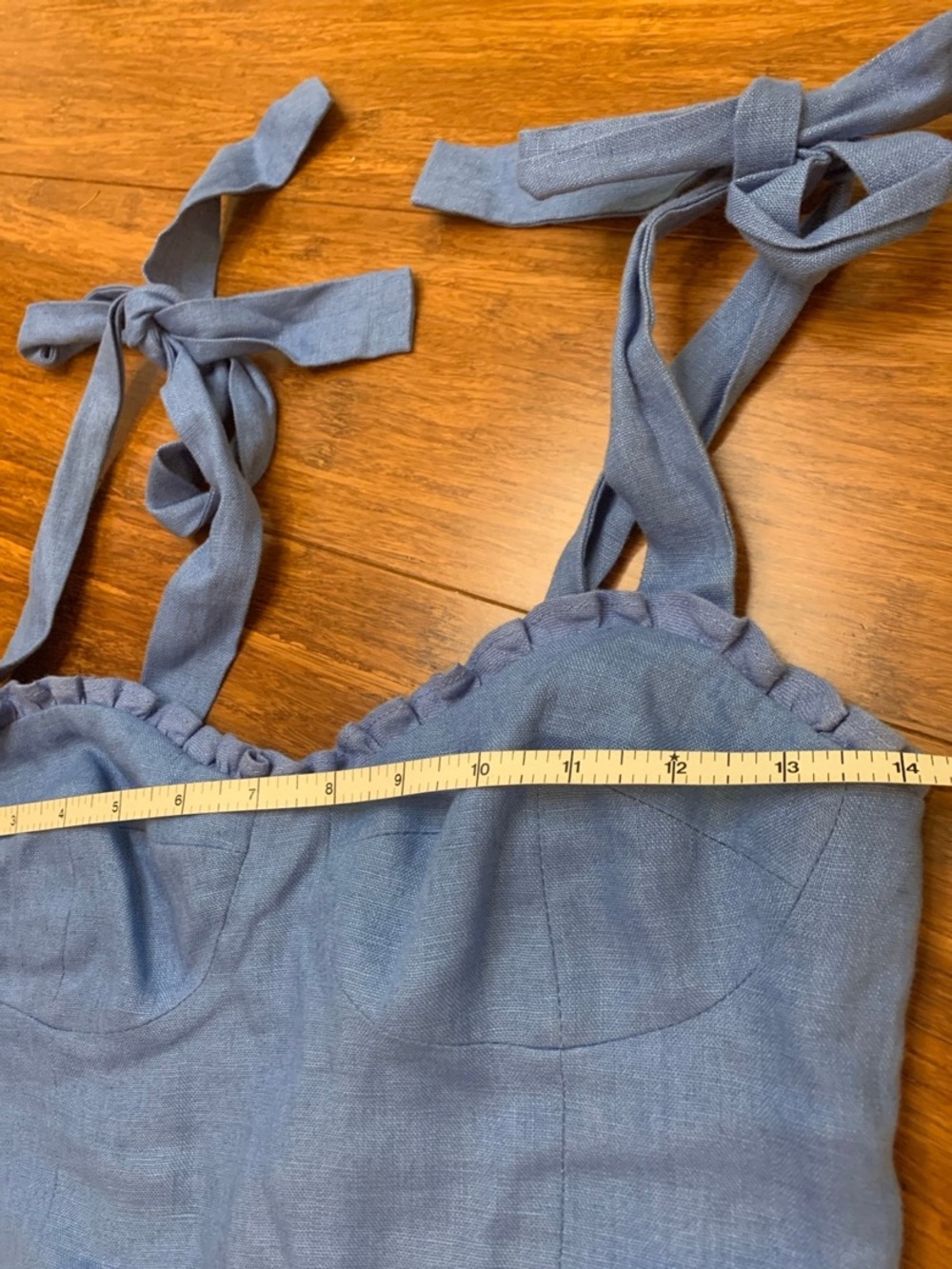 Reformation 0 Linen Desiree Mini Dress Shoulder Ties Sweetheart Neckline blue - Picture 4 of 6